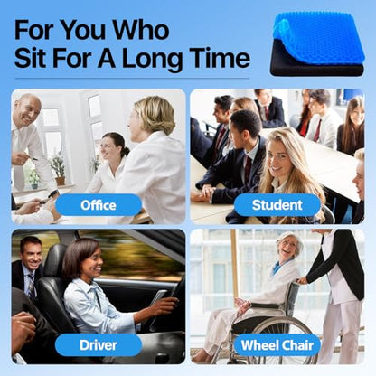 Gel Seat Cushion, Cooling seat Cushion (Super Large & Thick), Breathable Honeycomb Design Absorbs Pressure Points Seat Cushion, Gel Cushion for Office Chair, Home Car seat Cushion for Wheelchair - color: Blue
