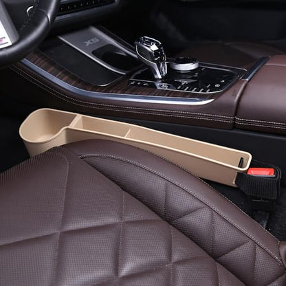 Car Seat Gap Filler, Multifunctional Seat Side Gap Filler with Cup Holder & Organizer, Gap Stopper Universal Fit Car SUV Truck Fill The Gap Between Seat & Console Set of 2 (Beige) - color: Beige