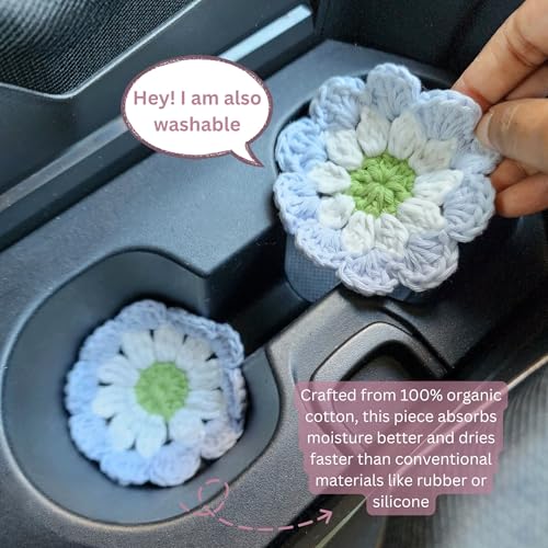 Cotton Car Coasters 2pc Car Cup Coasters Cute car Accessories for Women car Coaster for Cup Holders (Misty Bloom) - color: Misty Bloom