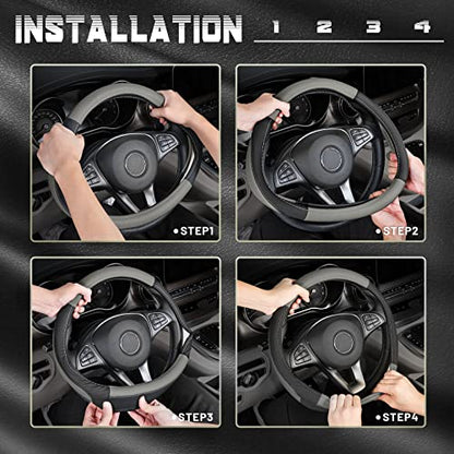 SEG Direct Black and Gray Microfiber Auto Car Steering Wheel Cover Universal 15 inch - color: Black and Gray, size: Standard size[14 1/2''-15'']