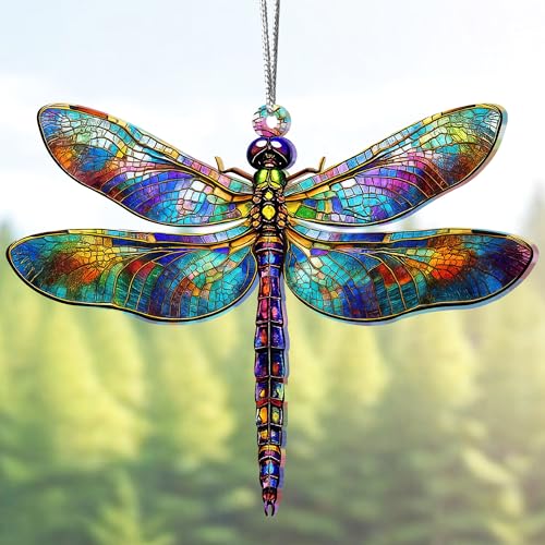 Sensemory Dragonfly Gifts for Women, Dragonflies Decor Suncatcher Effect, Dragon Fly Stained Glass Effect, Dragonfly Ornaments for Christmas Tree Decoration, for Mom (Radiant Prism)