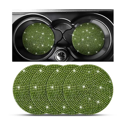 Bling Car Cup Holder Coaster, Crystal Rhinestone Anti-Slip Insert Coasters, Universal 2.75 Inch Fashion Automotive Cup Mat, Car Interior Accessories Decor Gifts for Women (Yellow/Green, 4PCS) - color: Yellow/Green, size: 4PCS