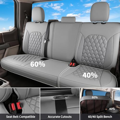 Huidasource Tacoma Front&Back Seat Covers, Gray Leather Car Seat Cushion Cover Accessories Fit for 2016-2023 Double & Crew Cab Toyota Tacoma SR SR5 Limited TRD Sport/Pro/Off Road(Full Set/Gray)
