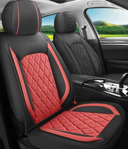 LINGVIDO Car Seat Covers Full Set (5 Seats) - Premium Perforated Nappa Leather, Waterproof Shield, Omni-Adapt Fit SUVs Sedans, Ultimate Family & Pet Protection - color: Black & Red, size: Full Set (5 Seats)