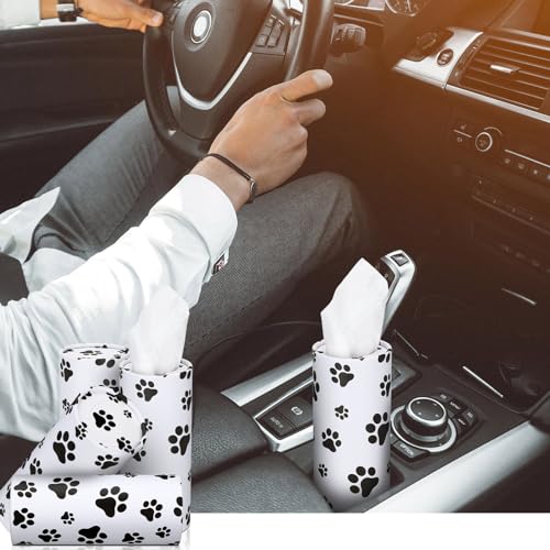 Geyoga 4 Pack Car Tissues Box with Facial Bulk Round Tube Car Tissue Travel Cylinder Holder Cup Holder for Home Bathroom Office (Paw Print)