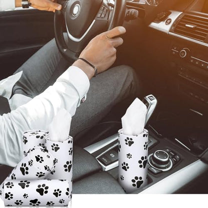 Geyoga 4 Pack Car Tissues Box with Facial Bulk Round Tube Car Tissue Travel Cylinder Holder Cup Holder for Home Bathroom Office (Paw Print)