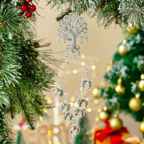 H&D HYALINE & DORA Garden Hanging Crystal Suncatchers Rainbow Makers with Crystal Ball Prisms and Metal Tree of Life for Garden Outdoor Home Kids Room Window - color: Clear Crystal Ball-long Chain