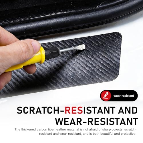 4 PCS Car Door Sill Protectors, American Flag Carbon Fiber Leather Decoration Strip, Waterproof Anti-scratch Guard with Self-adhesive, Universal for Front and Rear Door Entry (Black)