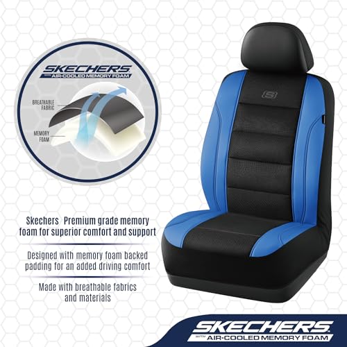 Skechers Seat Covers, Air-Cooled Memory Foam Car Seat Covers Front Seats, Airbag Compatible,Universal Fit for Most Cars, SUVs, Vans and Trucks,Blue - color: Black/Blue, size: Two Front