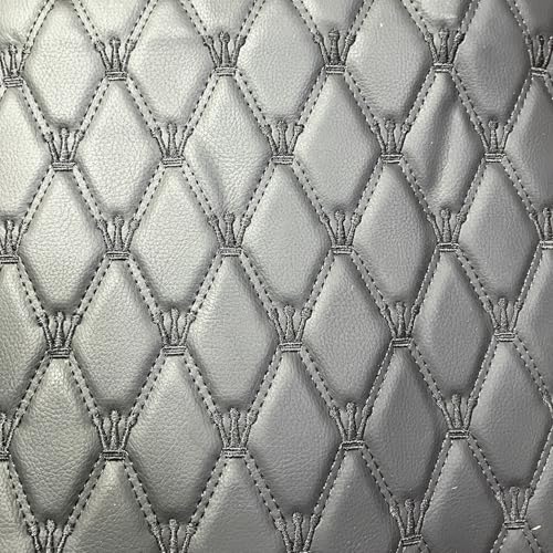 Quilted Foam Vinyl Fabric King Crown Classic Pattern with 0.23" Sponge Backing, 59" W × 39" L Faux Leather Fabric for Car Headliner, Furniture Upholstery, Diamond 2" x 3" (King Crown-Black) - color: King Crown-black