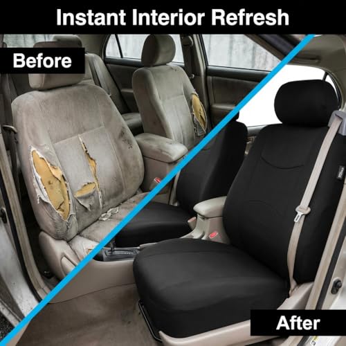 FH Group Car Seat Covers All-Purpose Built-in Seatbelt Front Set - Universal Fit for Cars, Trucks & SUVs (Black) FB351102 - color: Black - Low Back (Flat Cloth), size: Front Set