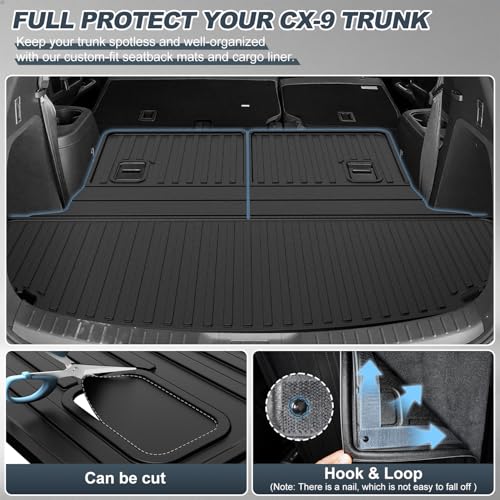 for 2016-2023 CX-9 Cargo Liner | Aomsazto Custom Fit Cargo Liner for Mazda CX9 2016-2020 2021 2022 2023 Trunk Liner Trunk Cargo Mat CX9 Accessories - style: 16) for Mazda CX-9 2016-2023 Cargo Liner & Seat Back Mat