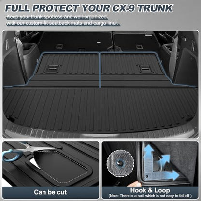 for 2016-2023 CX-9 Cargo Liner | Aomsazto Custom Fit Cargo Liner for Mazda CX9 2016-2020 2021 2022 2023 Trunk Liner Trunk Cargo Mat CX9 Accessories - style: 16) for Mazda CX-9 2016-2023 Cargo Liner & Seat Back Mat