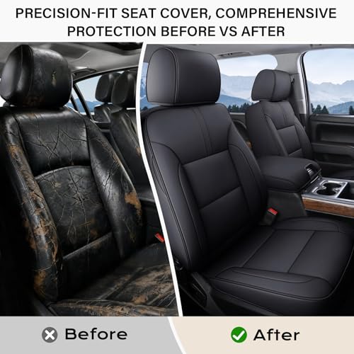 Coverado Chevy Silverado Seat Covers, Faux Leather Seat Covers Fit for Chevy Silverado GMC Sierra 2007-2025 1500, 2015-2025 2500HD 3500HD Crew Double Extended Cab (Front, Black) - color: Black, size: Front(2007-2025)