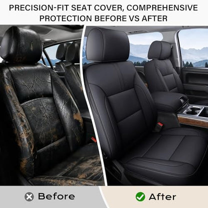 Coverado Chevy Silverado Seat Covers, Faux Leather Seat Covers Fit for Chevy Silverado GMC Sierra 2007-2025 1500, 2015-2025 2500HD 3500HD Crew Double Extended Cab (Front, Black) - color: Black, size: Front(2007-2025)
