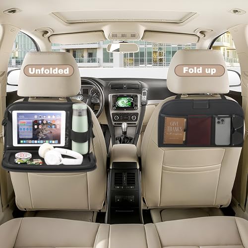JEYODA Car Back Seat Organizer with Tablet Holder - Multi-Pocket Storage Organizer for Auto Mobile Office & Dining, Adjustable Height Folding Design, Fit for Most Car SUV Van
