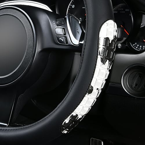 Flying Banner car Steering Wheel Cover Gel Massage Velvet Cool Warm Universal Size 15 inches SUV Truck Anti Slip Odorless Summer Winter (Black Cow Print, Gel Massage) - color: Black Cow Print