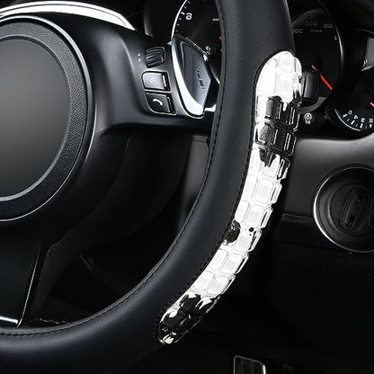 Flying Banner car Steering Wheel Cover Gel Massage Velvet Cool Warm Universal Size 15 inches SUV Truck Anti Slip Odorless Summer Winter (Black Cow Print, Gel Massage) - color: Black Cow Print