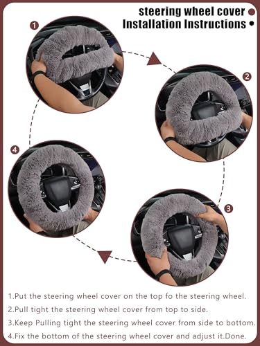 Cute Fluffy Steering Wheel Cover - 14-15 inch Fuzzy Warm Soft Plush Wool Fur Car Accessory for Women, Men, Girls (Burgundy) - color: Burgundy