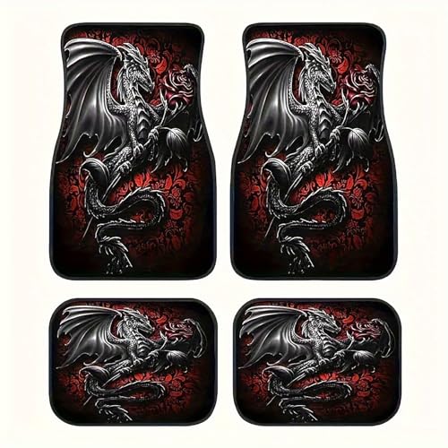 Universal Fit Car Floor Mats Set of 4Pcs, Black Dragon Rose Print All-Weather Front Rear Car Carpet Mats, Non-Slip Car Floor Mat Car Accessories for Automotive Trucks SUV Sedans Vans - color: Black Dragon Rose