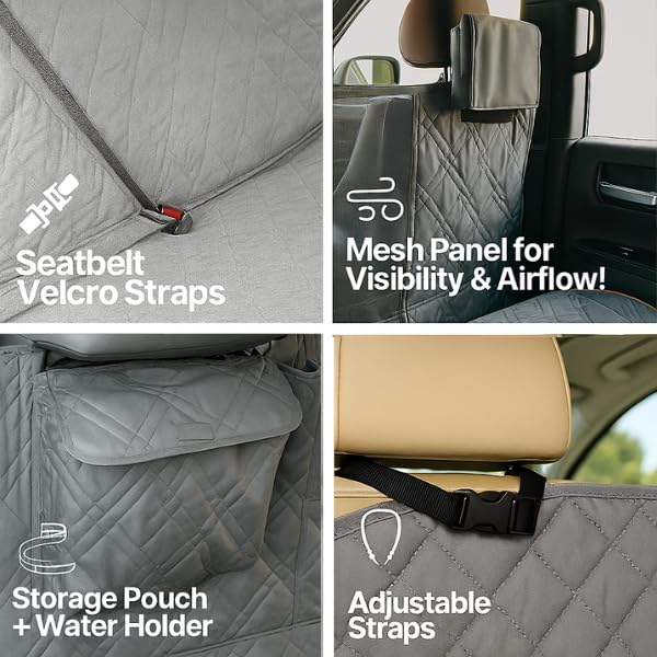 Formosa Covers Dog Car Seat Cover for Back Seat - Car Floor Cover for Dogs - Non-Slip Backing - Travel with Your Pet Mess Free - Universal Fit 56" W x 94 L, Grey