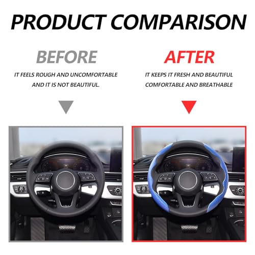 2pcs Universal Fit Carbon Fiber Steering Wheel Cover, Anti-Skid Steering Wheel Cover/Segmented Steering Wheel Protector/Car Interior Accessories (Blue) - color: blue