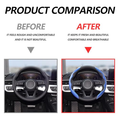 2pcs Universal Fit Carbon Fiber Steering Wheel Cover, Anti-Skid Steering Wheel Cover/Segmented Steering Wheel Protector/Car Interior Accessories (Blue) - color: blue