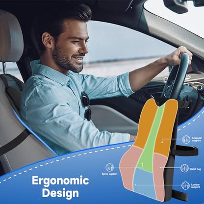 Teemour Lumbar Support Pillow for Car Seat, Memory Foam Back Support Pillow with Adjustable Straps, Medium Soft Car Back Cushion for Driving, Truck, SUV, Office Chair, Black - size: Lumbar