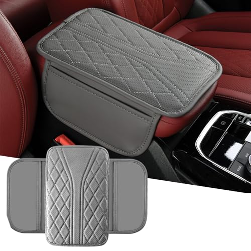 Upgraded Car Center Console Cover, Leather Auto Armrest Cover with 2 Storage Bags, Waterproof Center Console Protective Pad, Universal Cars Armrest Storage Box for Sedan, SUV, Truck (Gray) - color: Gray