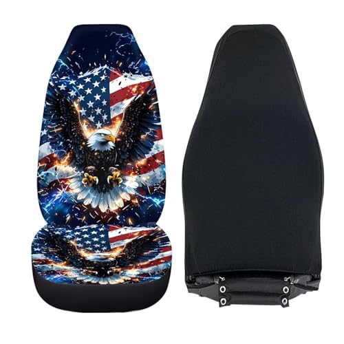 Dreaweet American Eagle Print Car Seat Covers Front Seats Only Universal Patriotic Car Accessories Interior 2 Piece Elastic Breathable Bucket Seat Covers for Most Cars SUV Trucks - color: American Eagle