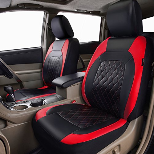 Universal Faux Leather Car Seat Covers Full Set Airbag Compatible Breathable Fit for Cars Trucks SUVs Deluxe Pu Luxury Vinyl(Black with Red) - color: Red, size: Full Set