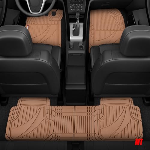 Motor Trend FlexTough Advanced Heavy Duty Beige Rubber Car Floor Mats & Cargo Liner for SUV & Car Full Set - Universal Trim to Fit All Weather Automotive Floor Mat & Cargo Liners for SUV, Car, & Van