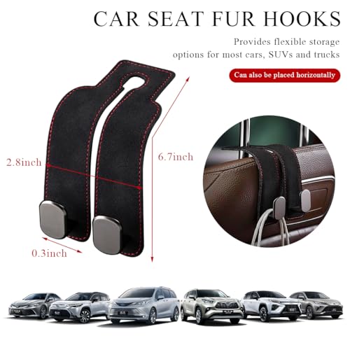 2 PCS Car Seat Headrest Hook, Back Seat Hanger with Double Flexible Leather Hooks, Soft Leather Double Headrest Metal Hooks Purse Handbag Organizer, Car Accessories (Black)