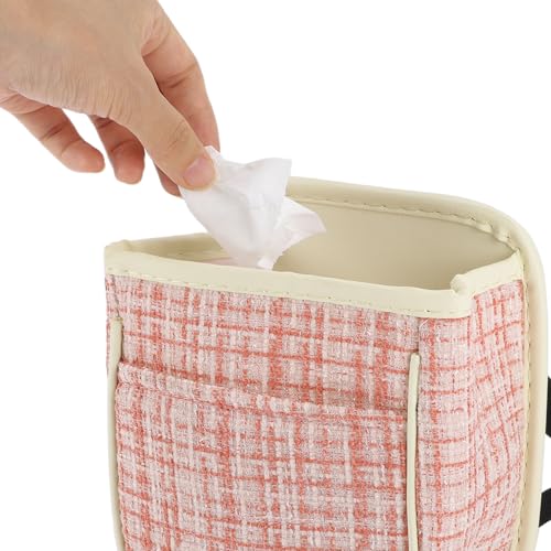Car Trash Can Portable and Hanging 6.3" Length 3.9" Width 7.1" Height Trash Bin Fabric Pink 1 Pcs - color: Pink
