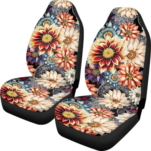 Dahlia Flowers Blossom Car Seat Covers for Front Seats Ethnic Style Bucket Seat Covers Universal Fit for SUV Truck Sedan Front Seat Protector,2 Piece Set - color: Dahlia Flowers Blossom