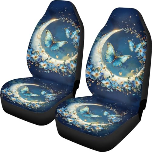 Butterfly Floral Moon Car Seat Covers Washable Seat Protector for Women Air Mesh Cloth Automotive Vehicle Seat Covers for Cars Interior for Cars, Sedans, Trucks, SUVs - color: Butterfly Floral Moon