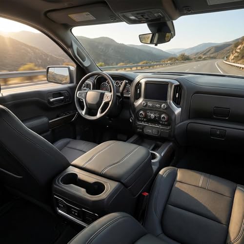 Center Console Armrest Cover Compatible with Chevy Silverado & GMC Sierra 2019-2026, Yukon & Tahoe & Suburban 2021-2026, for Console Bucket Seat Only, Middle Console Cover, Anti-Scratch - size: For 2019- 2026 bucket seat cosnole