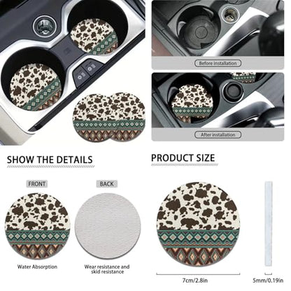 Horeset Southwest Aztec Geometric Cow Print Auto Seat Cover with Headrest Cover,Cup Coasters,Handbrake Cover,Gear Shift Caover and Lanyaeds Key Chain Fit Most Cars for Women Men(11-Piece) - color: Southwest Aztec Geometric Cow Print