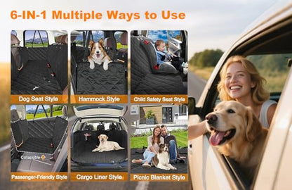 Dog Car Seat Cover with Side Flaps - TG2038 600D Heavy Duty Waterproof Hammock - Scratch-Proof Nonslip Pet Back Seat Protector for Cars, Trucks, SUVs, Black/Orange