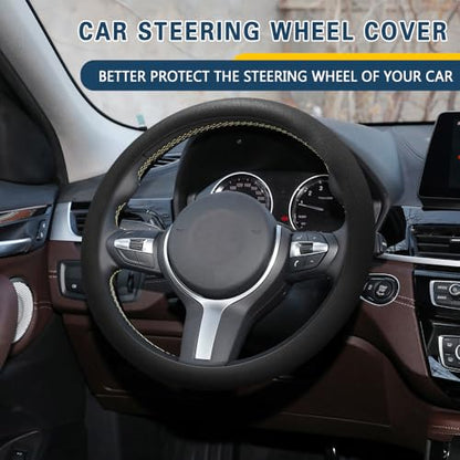 Car Steering Wheel Cover, 13 to 14.17 inches Non-Slip Silicone Steering Wheel Protector, Car Accessories Thin Soft Leather Texture Steering Wheel Protective Cover for Most Cars (Black) - color: Black