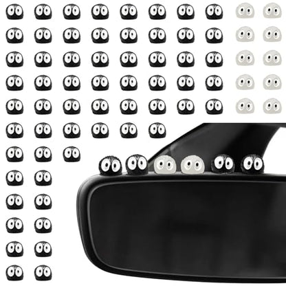60Pcs Soot Sprites Car Mirror Decorations with Adhesive Dots - 50 Black & 10 Glow in Dark Rearview Mirror Charms - Kawaii Anime Ornaments for Dashboard, Hanging Decor - Unique Easter Gift