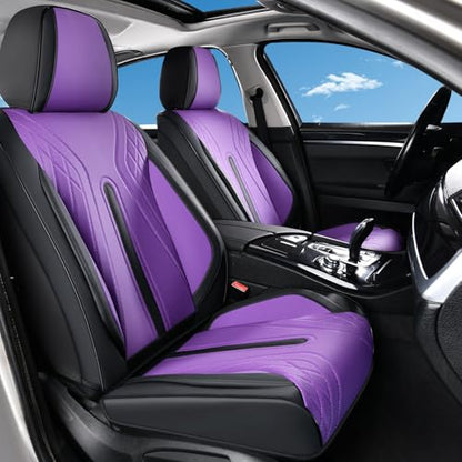 Huidasource Front Seat Covers, Universal Fit for Most Cars SUV Trucks, Full Coverage Nappa Leather Seat Cover, Airbag, Velcro Adjustable, Seat Function Retain, Black&Purple - color: FR: Black&Purple, size: Front