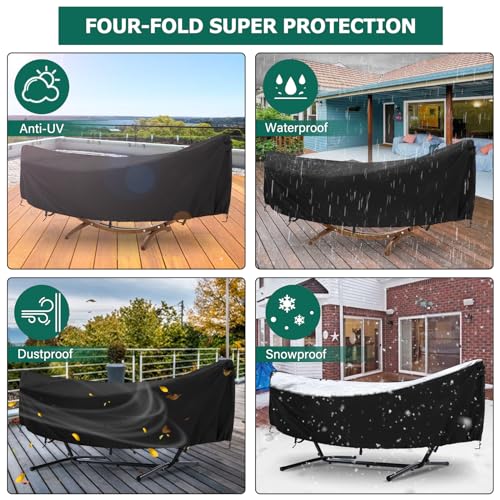 Hammock Cover,400D Upgraded Waterproof Hammock Cover for 11-12 Ft Hammock with Including Adjustable Buckle Strap,150" L x 59" W x 31" H-Black