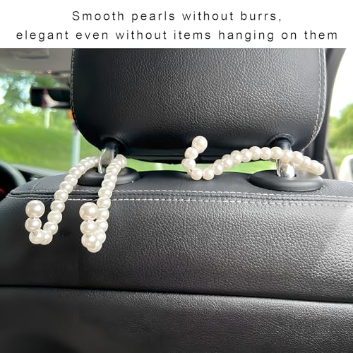 2PCS Elegant Pearl Car Seat Headrest Hook, Cute Vehicle Back Seat Hanger Purse Hook, Auto Interior Decor Strong Load-Bearing Headrest Hanger for Handbag Keys Grocery Bags