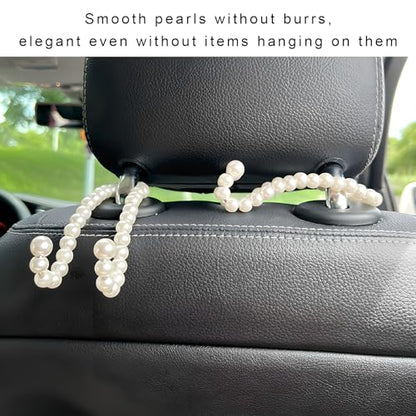 2PCS Elegant Pearl Car Seat Headrest Hook, Cute Vehicle Back Seat Hanger Purse Hook, Auto Interior Decor Strong Load-Bearing Headrest Hanger for Handbag Keys Grocery Bags
