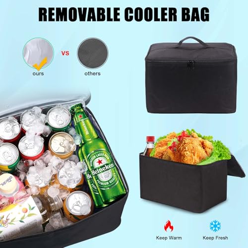 Large Trunk Organizer for Car, SUV, Truck with Removable Cooler Bag-Collapsible Multi Compartments w/Foldable Cover, Non Slip Bottom Cargo Storage (Black) - size: Five Compartment
