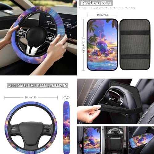 Forchrinse Hawaiian Octopus Car Seat Cover for Men Women 15Pack Auto Interior Set with Steering Wheel Cover/Armrest Cushion/Seatbelt Cover/Car Coaster/Keychain/Handbrake Gear Shift Cover - color: Hawaiian Octopus Print