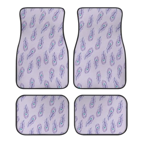 Peacock Purple Feather Car Floor Mats Front & Rear Car Mats Set of 4pcs Car Carpet Universal Fit for SUV,Vans,sedans,Trucks - color: Peacock Purple Feather