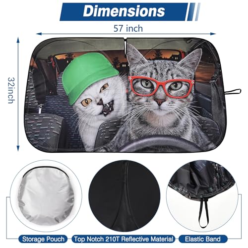 Windshield Sun Shade - Car Sun Shade Windshield, Cute Reflector Sunshade Offers Ultimate Protection for Car Interior - color: Cat