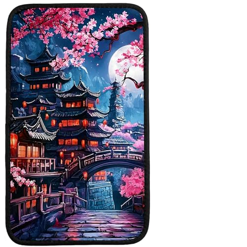 Universal Auto Center Console Pad and 2Pcs Car Coasters Set, Anti Slip Soft Neoprene Car Armrest Seat Box Cover Protector for Most Vehicle - Car Interior Accessories, Cherry Blossom House - color: Cherry Blossom House